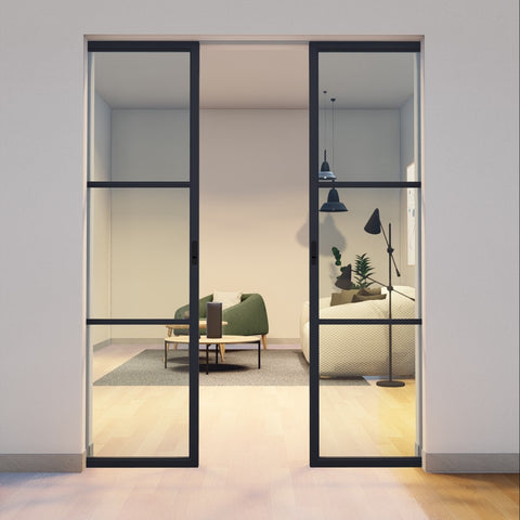 Pre-Order: Light 3 Interior - Double Pocket Door | Steel Pocket Doors (Ships 22-24 Weeks)