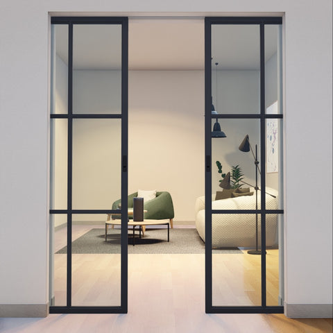 Pre-Order: Light 6 Interior - Double Pocket Door | Steel Pocket Doors (Ships 22-24 Weeks)