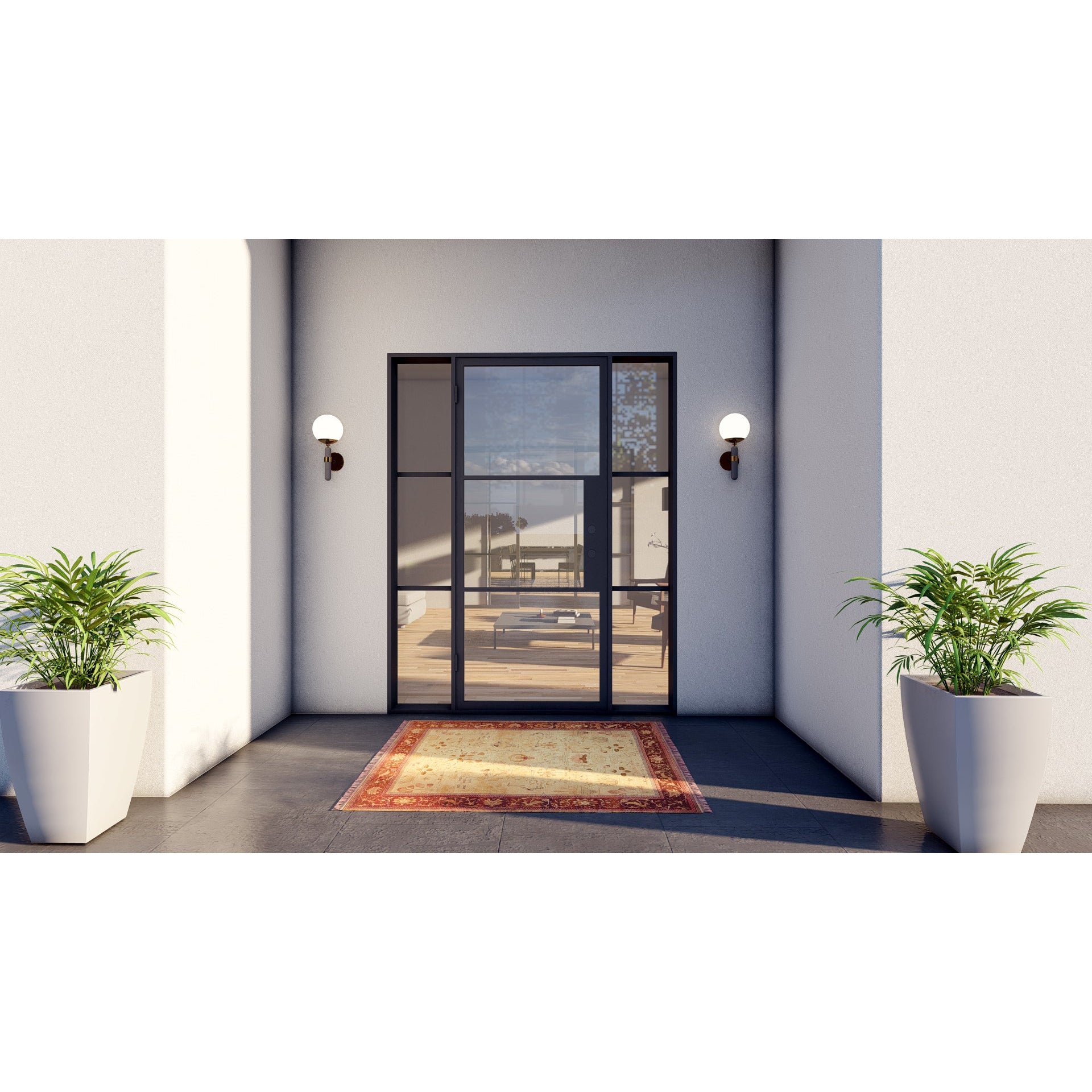 Pre-Order Light 3 - Single w/ Sidelights-Steel French Doors-Black Diamond Iron Doors